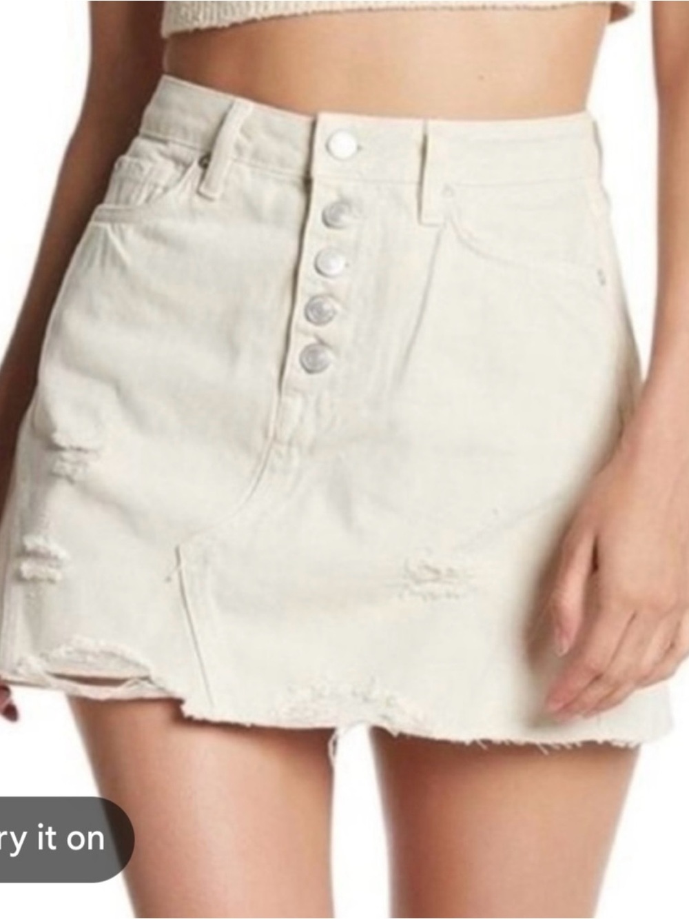 We The Free by Free People Cream Distressed Button-Front Mini Skirt
